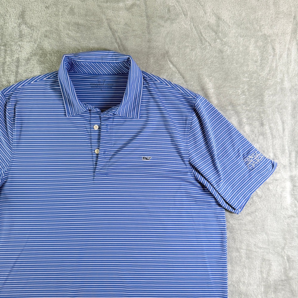 Vineyard Vines Striped Polo Shirt 12 Oaks Golf Short Sleeve Blue White Men's L